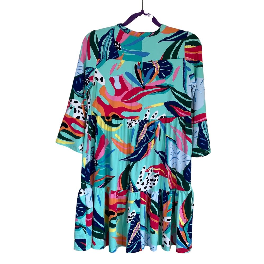 Mary Square Sz M Laguna Dress in Tropical Floral Print Tiered Babydoll Mini - Picture 6 of 16